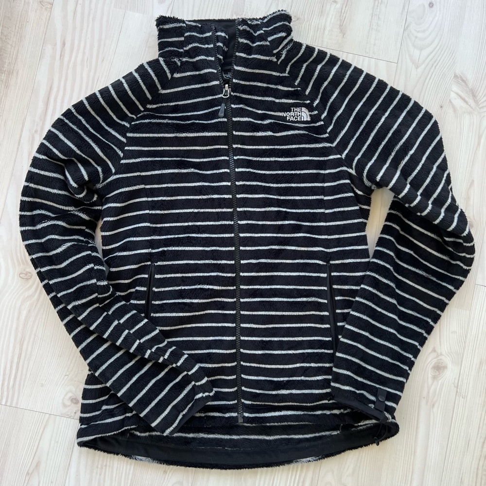 Women’s Size Medium Black & White Striped Zip Up North Face Fleece